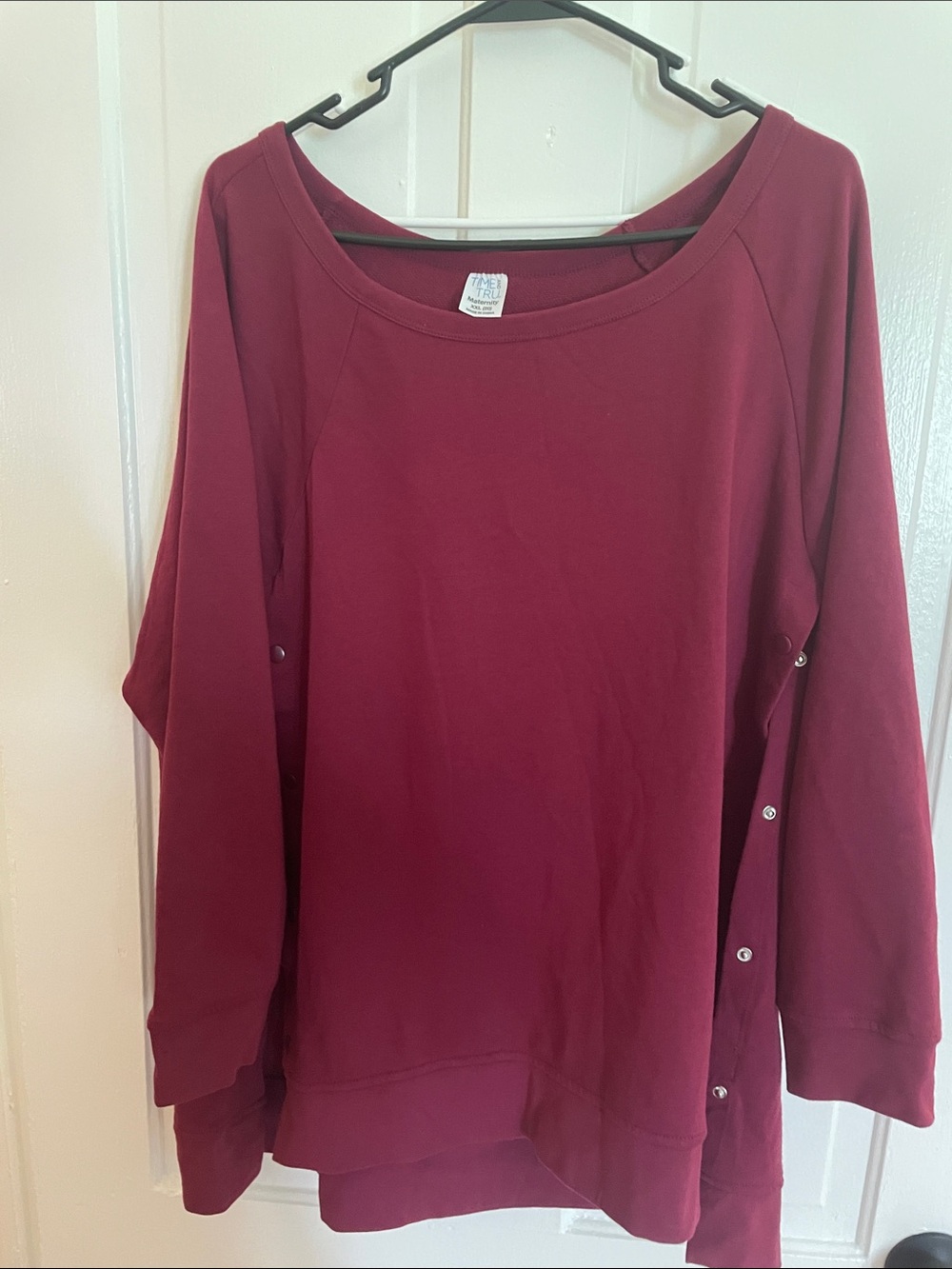 Time and Tru Burgundy Side-Button Maternity Pullover Tunic